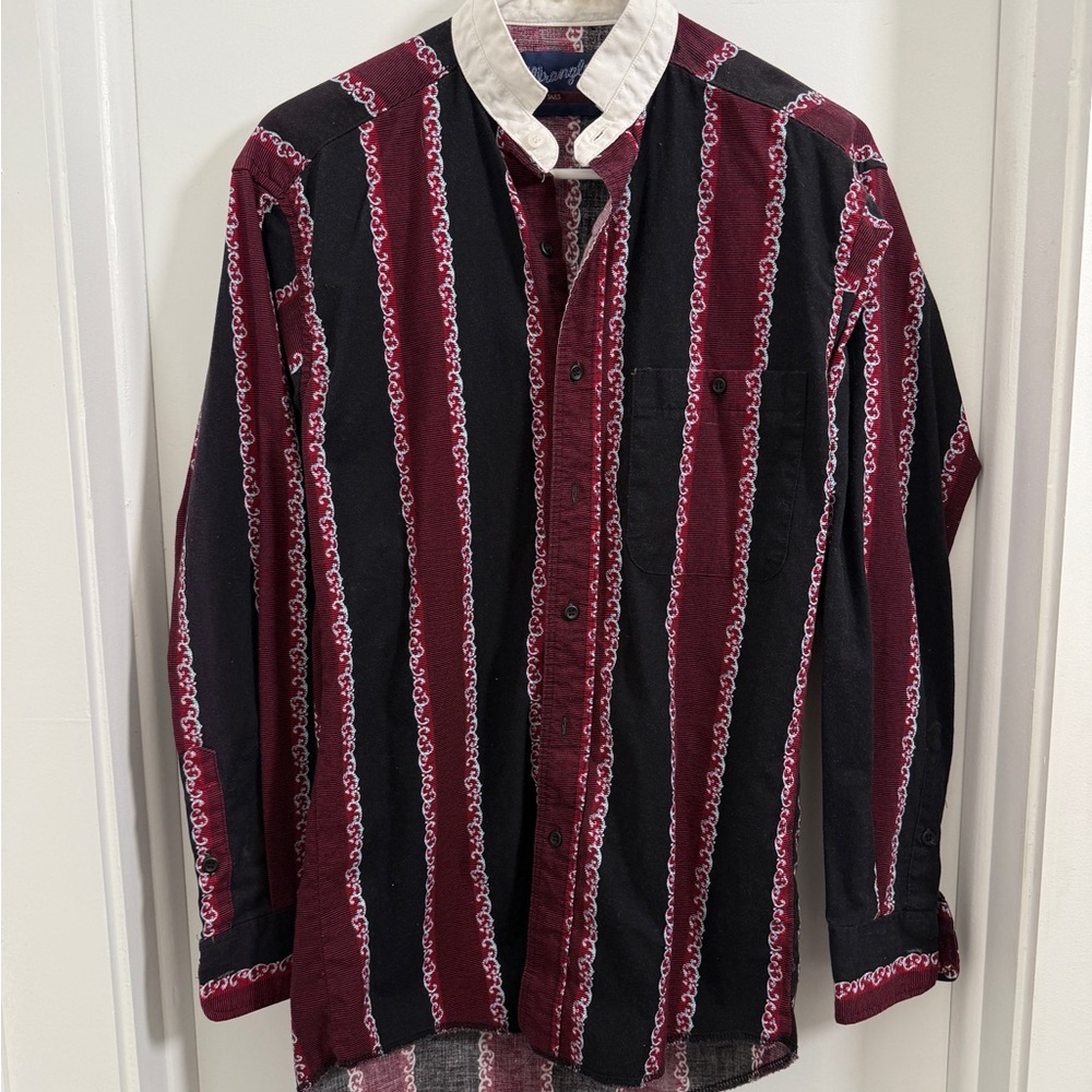 Vintage Wrangler Striped Button-Up Shirt - Black and Red
